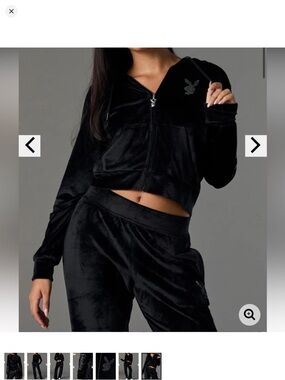 PLAYBOY Black Velour Track Pants & Zip Hoodie Set